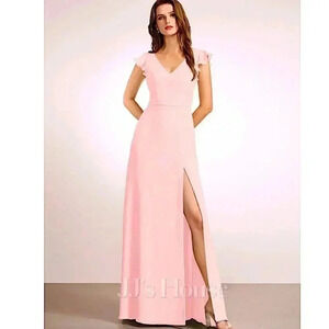 JJs House Maxi Dress Petal Pink Bridesmaid Chiffon A Line Slit Hem Cut Out New